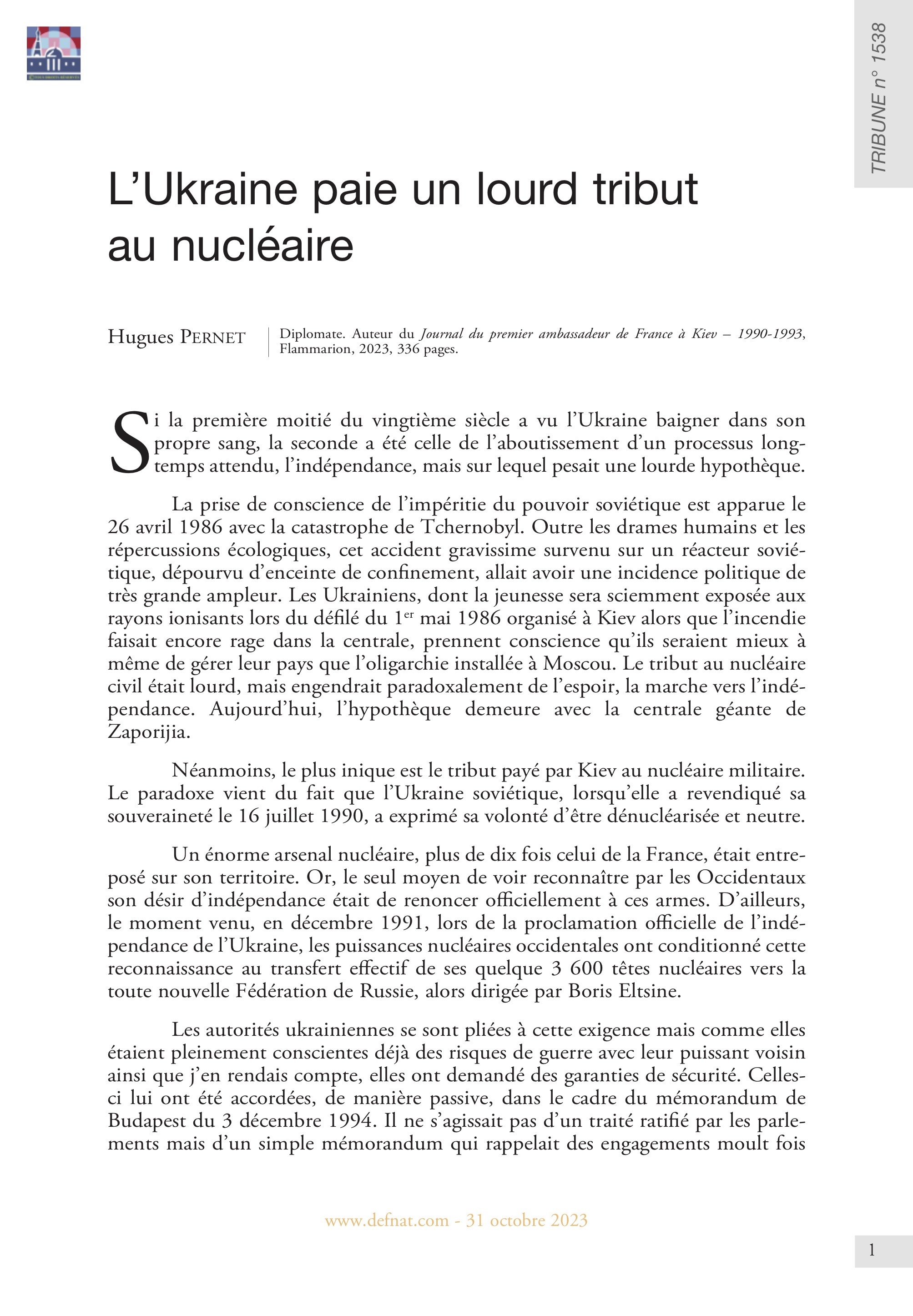 L’Ukraine paie un lourd tribut au nucléaire (T 1538)

